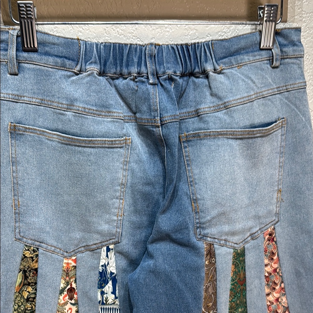 Light Wash Blue Wide Leg Jeans with Floral Patch Panels - Picture 8 of 14